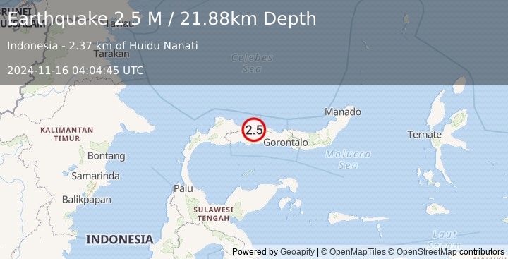 Earthquake Minahassa Peninsula, Sulawesi (2.5 M) (2024-11-16 04:04:45 UTC)