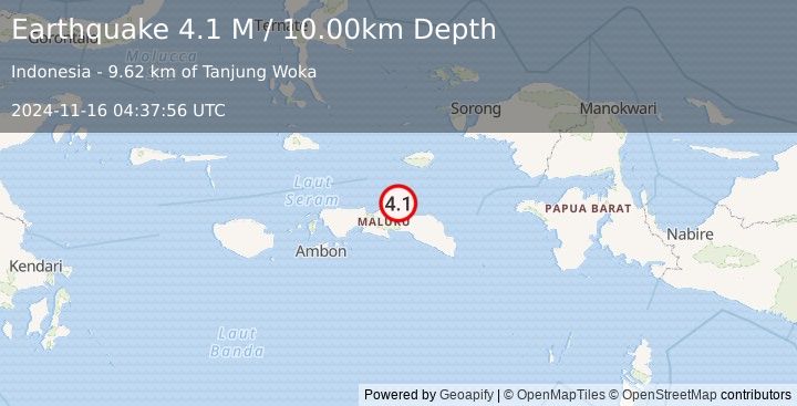 Earthquake Seram, Indonesia (4.1 M) (2024-11-16 04:37:56 UTC)