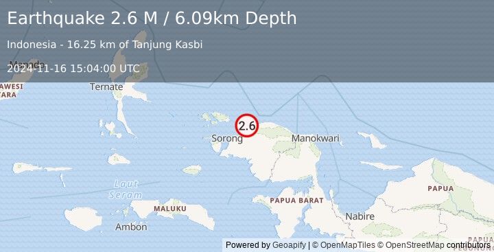 Earthquake West Papua Region, Indonesia (2.6 M) (2024-11-16 15:04:00 UTC)