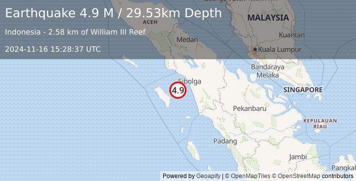 Earthquake Northern Sumatra, Indonesia (4.9 M) (2024-11-16 15:28:37 UTC)