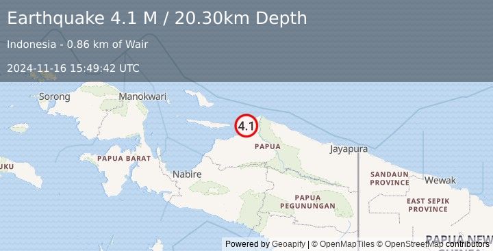 Earthquake Near North Coast of West Papua (4.1 M) (2024-11-16 15:49:42 UTC)