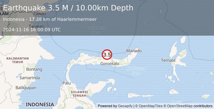 Earthquake Minahassa Peninsula, Sulawesi (3.5 M) (2024-11-16 16:00:09 UTC)