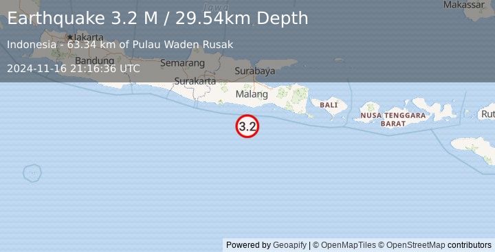 Earthquake Java, Indonesia (3.2 M) (2024-11-16 21:16:36 UTC)