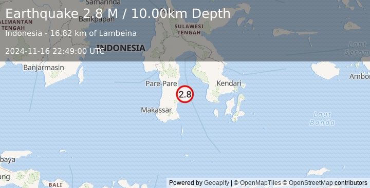 Earthquake Sulawesi, Indonesia (2.8 M) (2024-11-16 22:49:00 UTC)