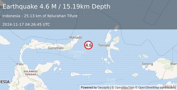 Earthquake Northern Molucca Sea (4.6 M) (2024-11-17 04:26:45 UTC)