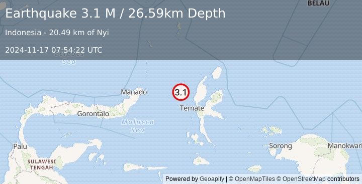 Earthquake Northern Molucca Sea (3.1 M) (2024-11-17 07:54:22 UTC)