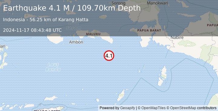 Earthquake Banda Sea (4.1 M) (2024-11-17 08:43:48 UTC)