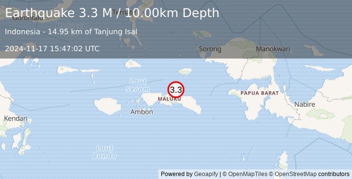 Earthquake Seram, Indonesia (3.3 M) (2024-11-17 15:47:02 UTC)