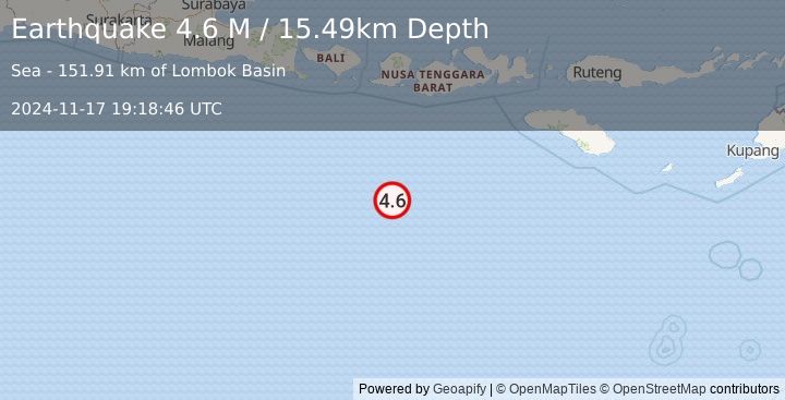 Earthquake South of Sumbawa, Indonesia (4.6 M) (2024-11-17 19:18:46 UTC)