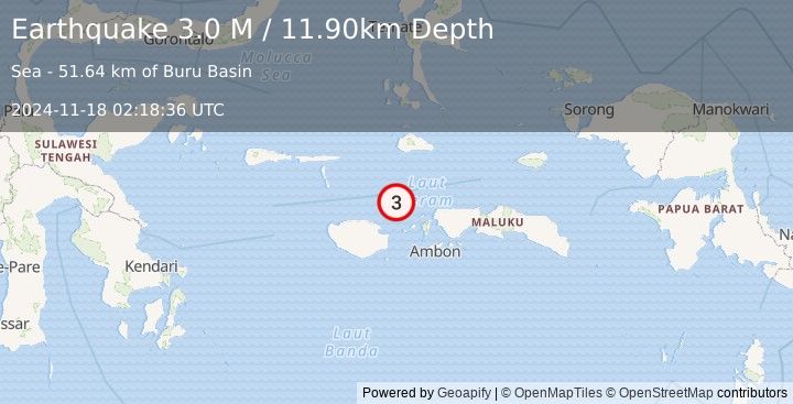 Earthquake Ceram Sea (3.0 M) (2024-11-18 02:18:36 UTC)