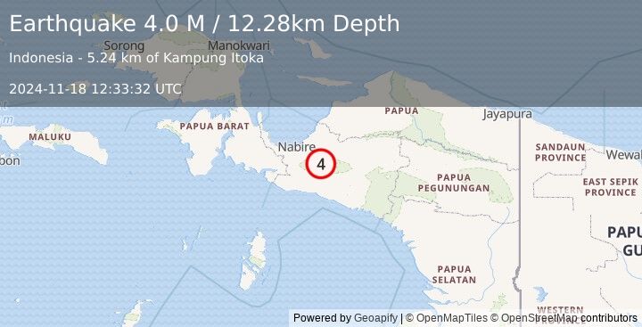 Earthquake West Papua, Indonesia (4.0 M) (2024-11-18 12:33:32 UTC)