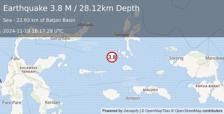 Earthquake Southern Molucca Sea (3.8 M) (2024-11-18 16:17:29 UTC)