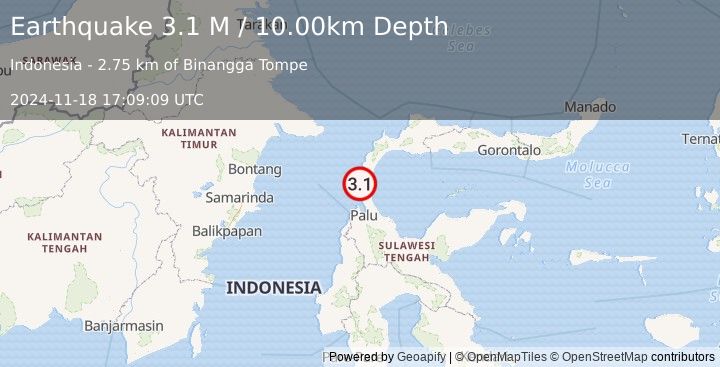 Earthquake Minahassa Peninsula, Sulawesi (3.1 M) (2024-11-18 17:09:09 UTC)