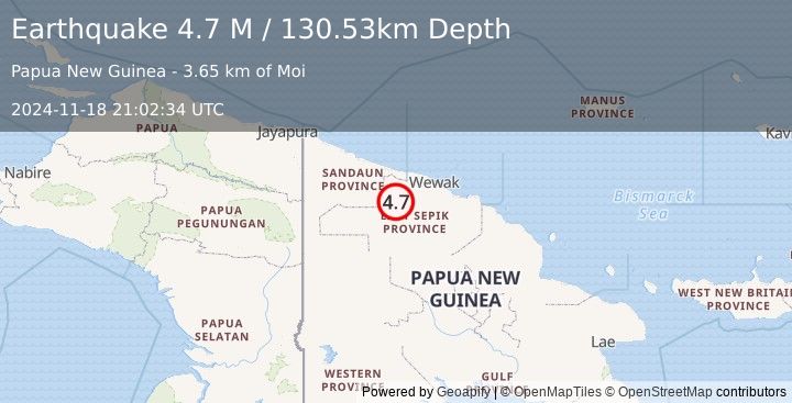 Earthquake Near North Coast of Papua New Guinea (4.7 M) (2024-11-18 21:02:34 UTC)