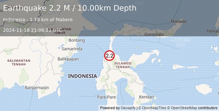 Earthquake Minahassa Peninsula, Sulawesi (2.2 M) (2024-11-18 21:06:21 UTC)