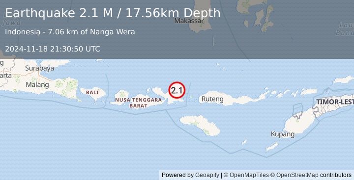 Earthquake Sumbawa Region, Indonesia (2.1 M) (2024-11-18 21:30:50 UTC)