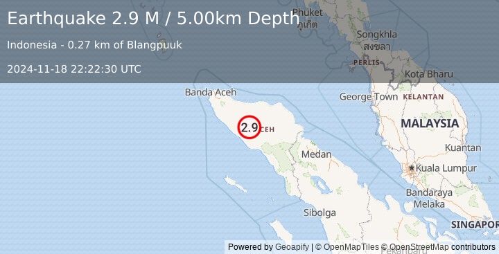 Earthquake Northern Sumatra, Indonesia (2.9 M) (2024-11-18 22:22:30 UTC)