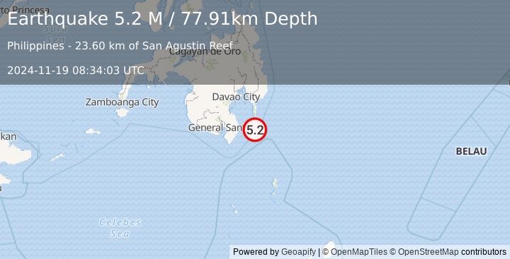 Earthquake Mindanao, Philippines (5.2 M) (2024-11-19 08:34:03 UTC)