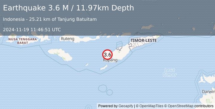 Earthquake Timor Region (3.6 M) (2024-11-19 11:46:51 UTC)