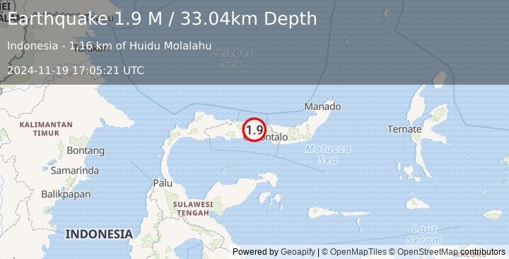 Earthquake Minahassa Peninsula, Sulawesi (1.9 M) (2024-11-19 17:05:21 UTC)