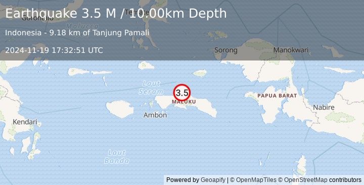 Earthquake Seram, Indonesia (3.5 M) (2024-11-19 17:32:51 UTC)