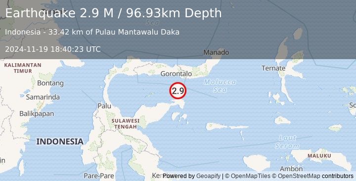 Earthquake Minahassa Peninsula, Sulawesi (2.9 M) (2024-11-19 18:40:23 UTC)