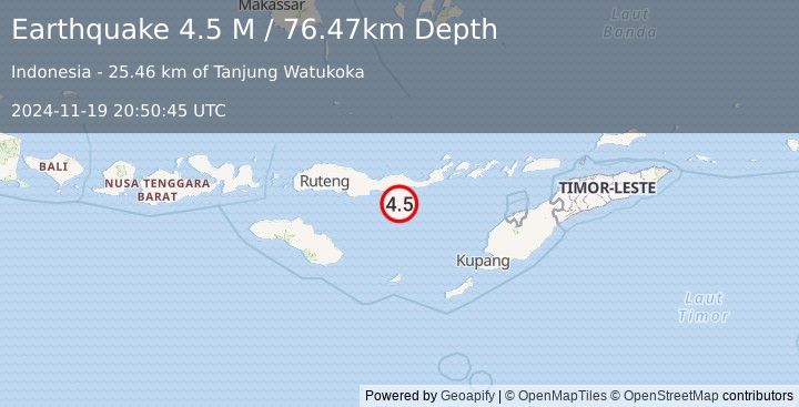 Earthquake Savu Sea (4.5 M) (2024-11-19 20:50:45 UTC)