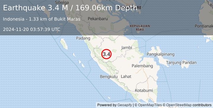 Earthquake Southern Sumatra, Indonesia (3.4 M) (2024-11-20 03:57:39 UTC)