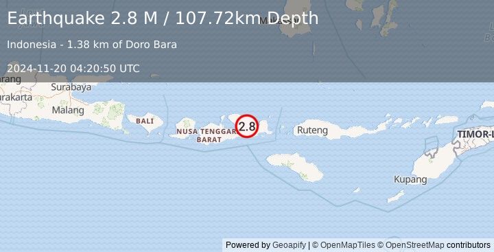 Earthquake Sumbawa Region, Indonesia (2.8 M) (2024-11-20 04:20:50 UTC)