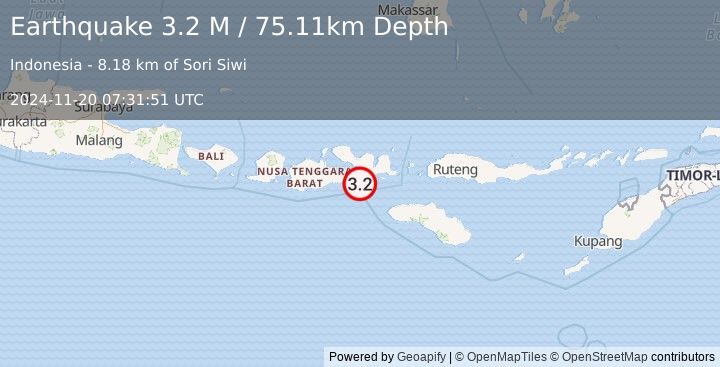 Earthquake Sumbawa Region, Indonesia (3.2 M) (2024-11-20 07:31:51 UTC)