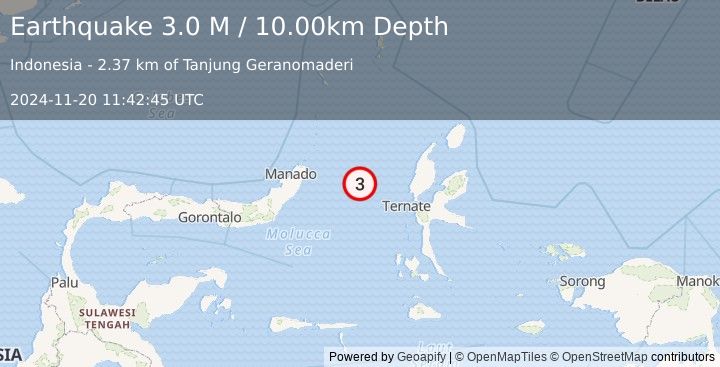 Earthquake Northern Molucca Sea (3.0 M) (2024-11-20 11:42:45 UTC)