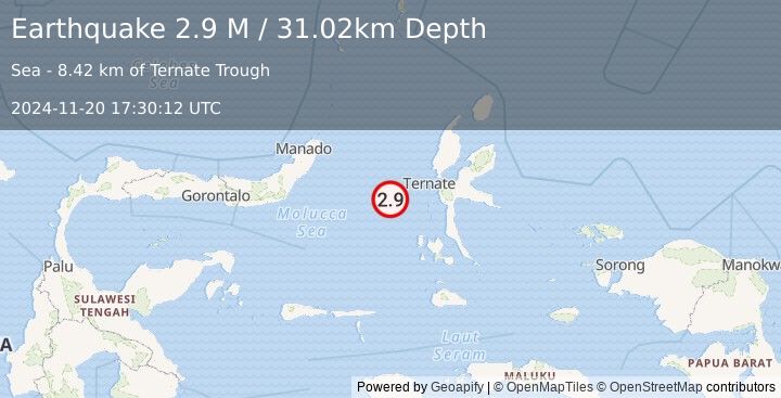 Earthquake Northern Molucca Sea (2.9 M) (2024-11-20 17:30:12 UTC)