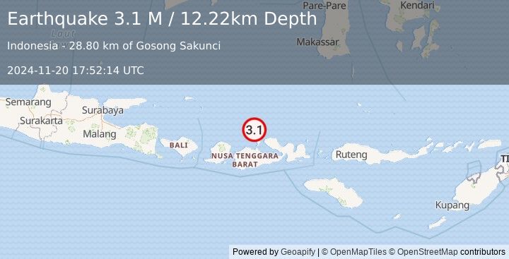 Earthquake Bali Sea (3.1 M) (2024-11-20 17:52:14 UTC)