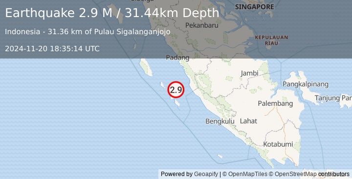 Earthquake Southern Sumatra, Indonesia (2.9 M) (2024-11-20 18:35:14 UTC)