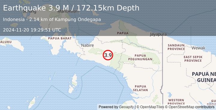 Earthquake West Papua, Indonesia (3.9 M) (2024-11-20 19:29:51 UTC)