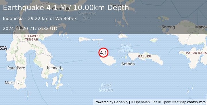 Earthquake Ceram Sea (4.1 M) (2024-11-20 21:53:32 UTC)