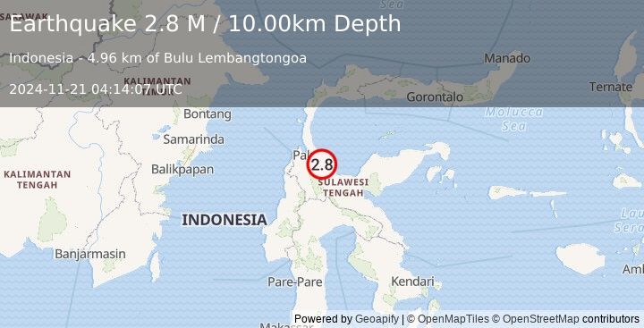 Earthquake Sulawesi, Indonesia (2.8 M) (2024-11-21 04:14:07 UTC)