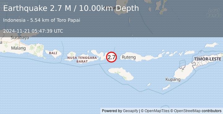 Earthquake Flores Region, Indonesia (2.7 M) (2024-11-21 05:47:39 UTC)