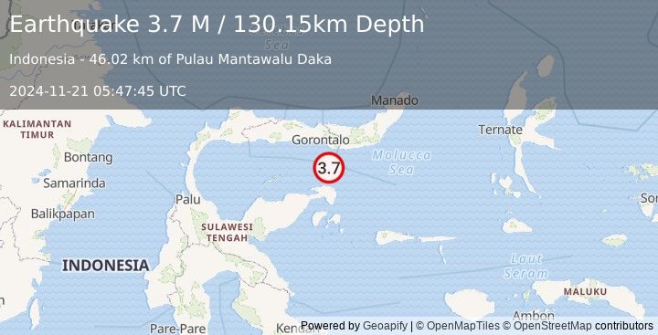 Earthquake Minahassa Peninsula, Sulawesi (3.7 M) (2024-11-21 05:47:45 UTC)