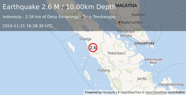 Earthquake Northern Sumatra, Indonesia (2.6 M) (2024-11-21 16:28:30 UTC)