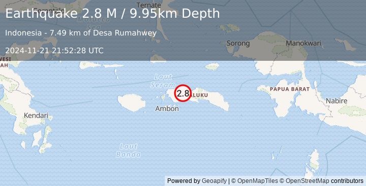 Earthquake Seram, Indonesia (2.8 M) (2024-11-21 21:52:28 UTC)