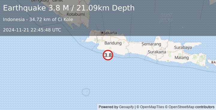 Earthquake Java, Indonesia (3.8 M) (2024-11-21 22:45:48 UTC)