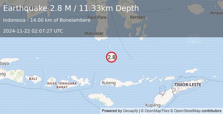 Earthquake Flores Sea (2.8 M) (2024-11-22 02:07:27 UTC)