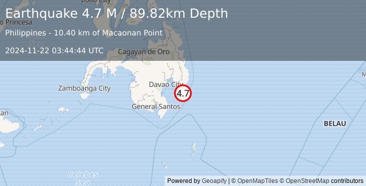 Earthquake Mindanao, Philippines (4.7 M) (2024-11-22 03:44:44 UTC)