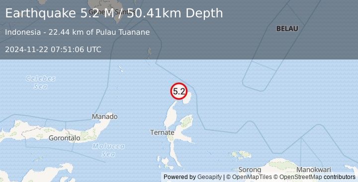 Earthquake Halmahera, Indonesia (5.2 M) (2024-11-22 07:51:06 UTC)