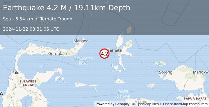 Earthquake Northern Molucca Sea (4.2 M) (2024-11-22 08:31:05 UTC)