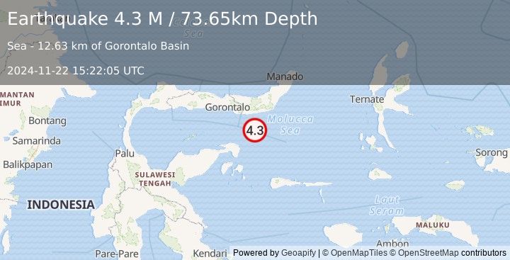 Earthquake Minahassa Peninsula, Sulawesi (4.3 M) (2024-11-22 15:22:05 UTC)