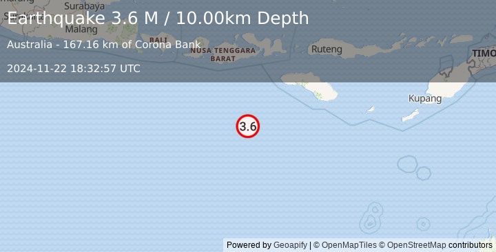 Earthquake South of Sumbawa, Indonesia (3.6 M) (2024-11-22 18:32:57 UTC)