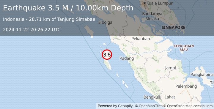 Earthquake Southern Sumatra, Indonesia (3.5 M) (2024-11-22 20:26:22 UTC)