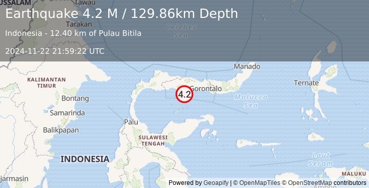 Earthquake Minahassa Peninsula, Sulawesi (4.2 M) (2024-11-22 21:59:22 UTC)